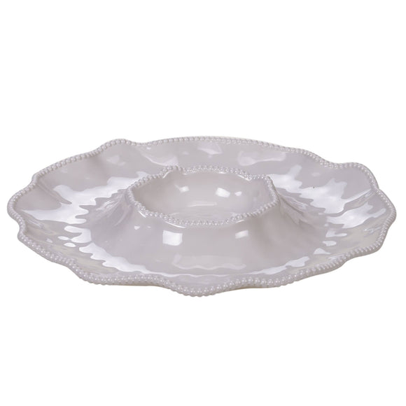 Perlette Cream Melamine Chip & Dip 14.5 in