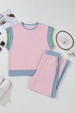 Colorblock Corded Pants Set