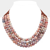 Chunky Metal Ball Beaded Layered Faux Leather Necklace: GRY