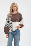 COLORBLOCK CHEVRON CABLE SWEATER