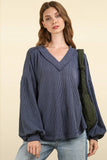 NJ  Otto Ribbed V-Neck Knit Top: OATMEAL