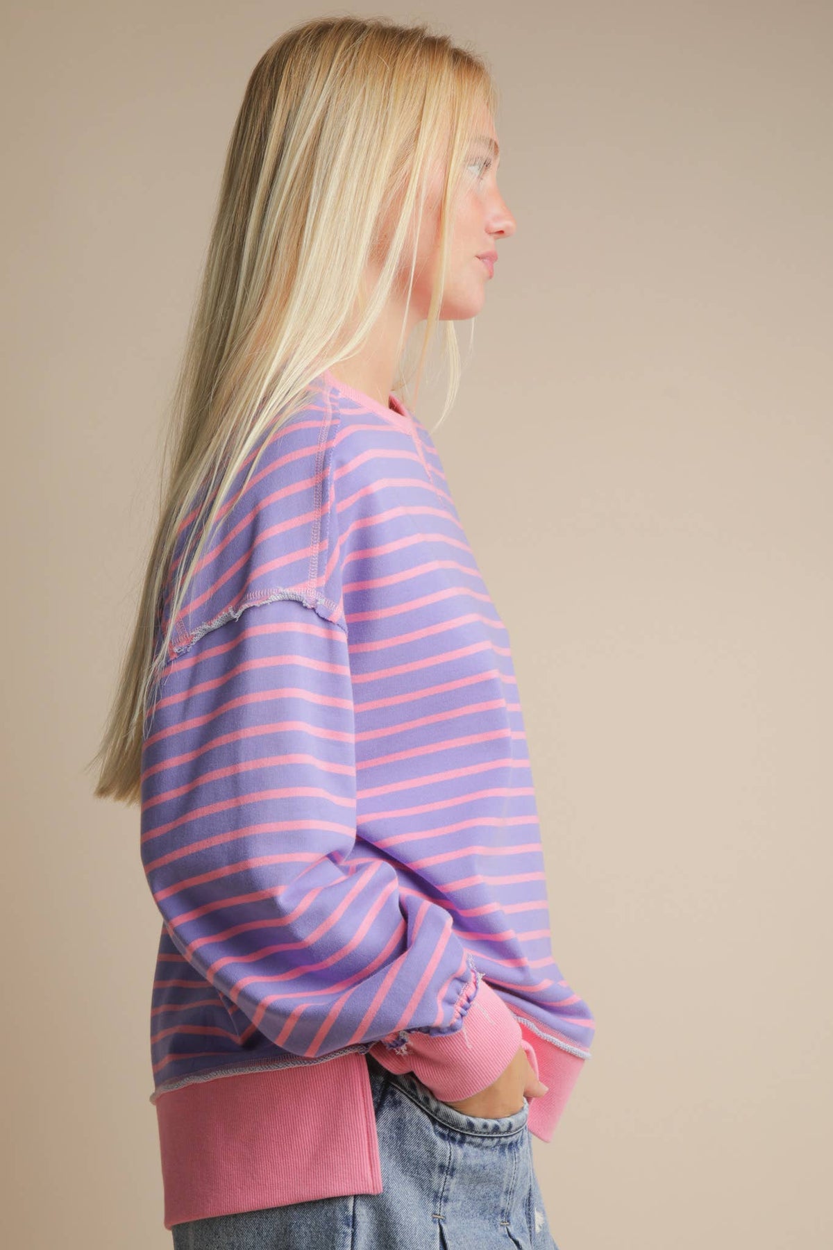 Stripe Comfy Casual OS Knit Top