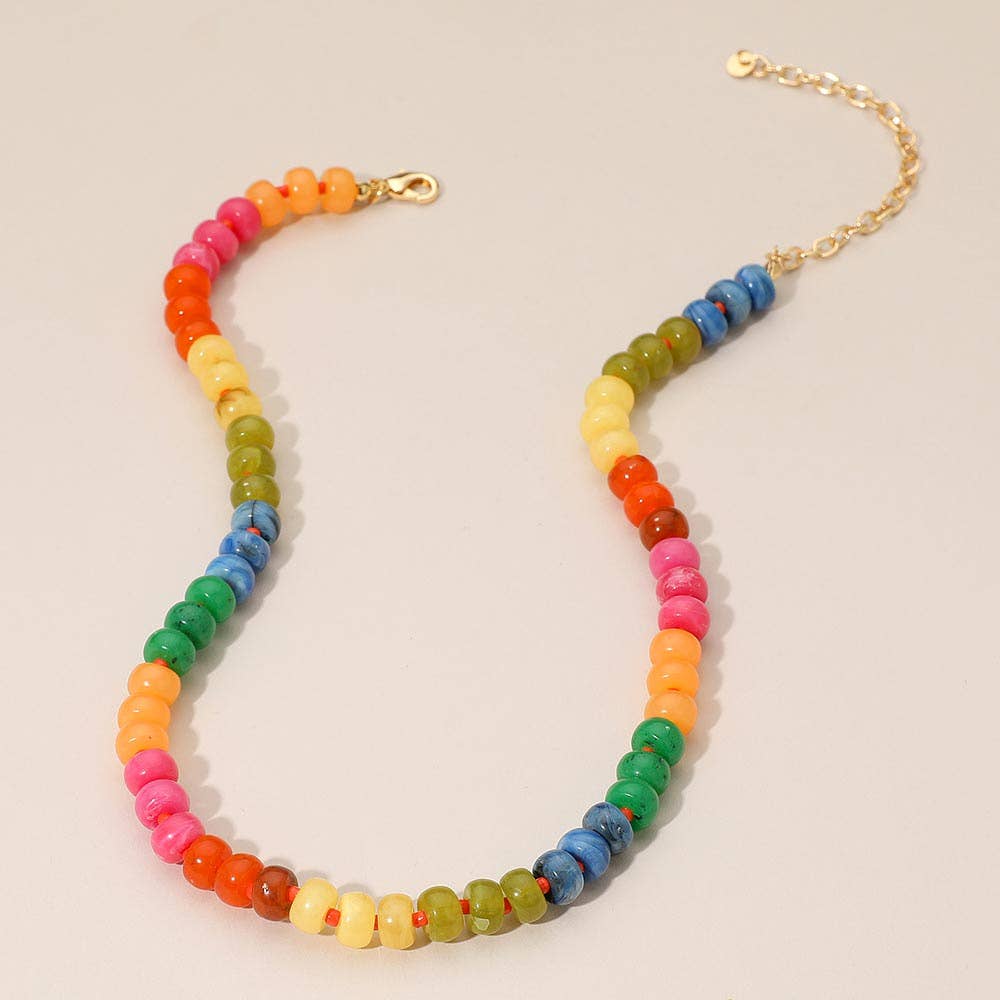 Colorful Round Beaded Necklace: Gold,Light,Multi