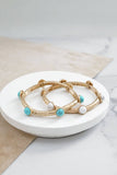 Jeweled Golden Bangle with semi precious stone dots: Turquoise - Shiny Gold