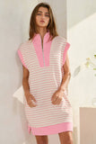 Pink Zip-Up Stripe Textured Dress