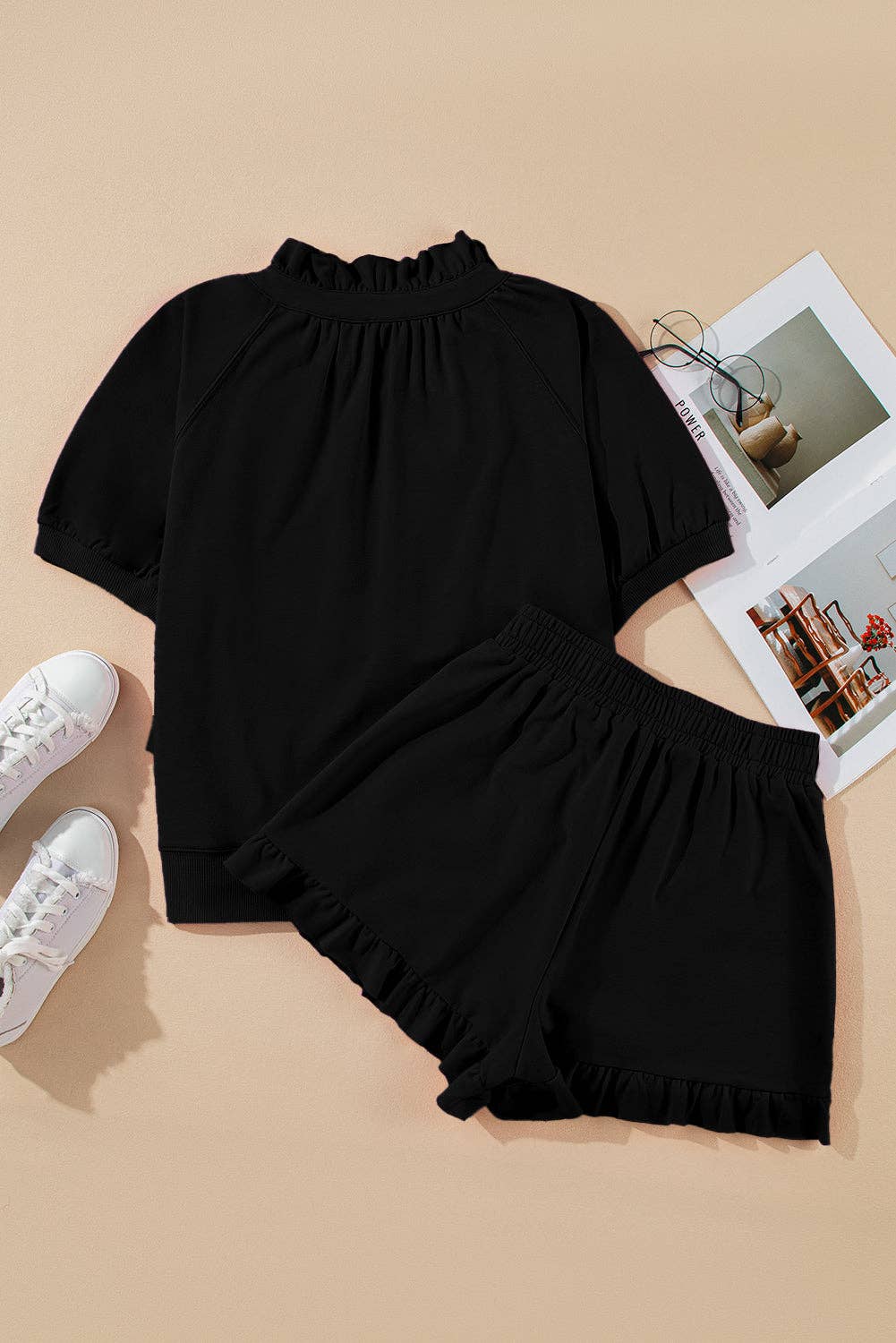 Solid Puff Sl Skorts Set Pink