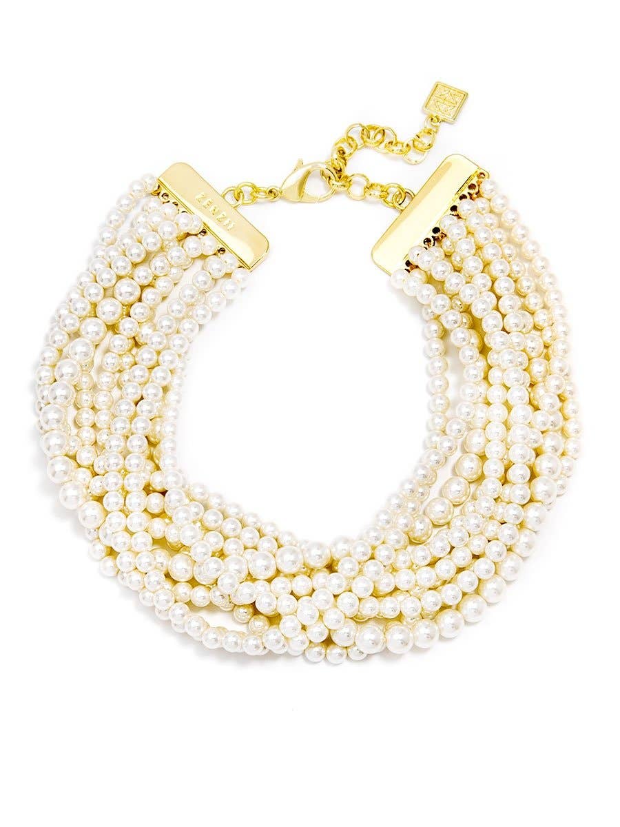 10 Strand Small Pearl Collar Necklace: Pearl