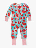 Baby Girls Watermelon Gingham Bamboo Viscose Convertible Ruffle Footie Pajama: Blue / 18-24m