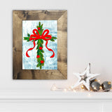 Christmas Berry Cross with Red Bow Framed Art: 8" x 10"