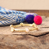 Jeweled Golden Bangle with semi precious stone dots: Turquoise - Shiny Gold