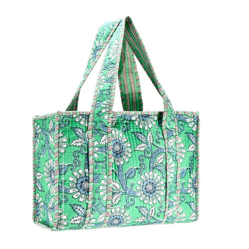 Cotton Block Print Tote Bag- Small & Large: Small