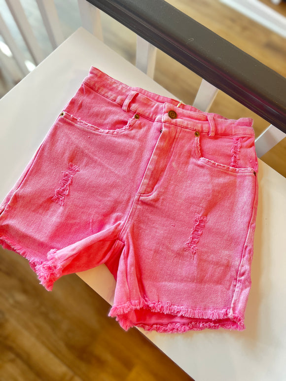 Pink Washed Denim Shorts