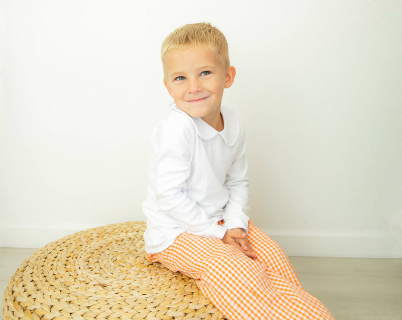 Unisex Long Sleeve Peter Pan Collar Shirt - White: 4t