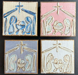 Mini Christmas Nativity | handmade painted textured block: White
