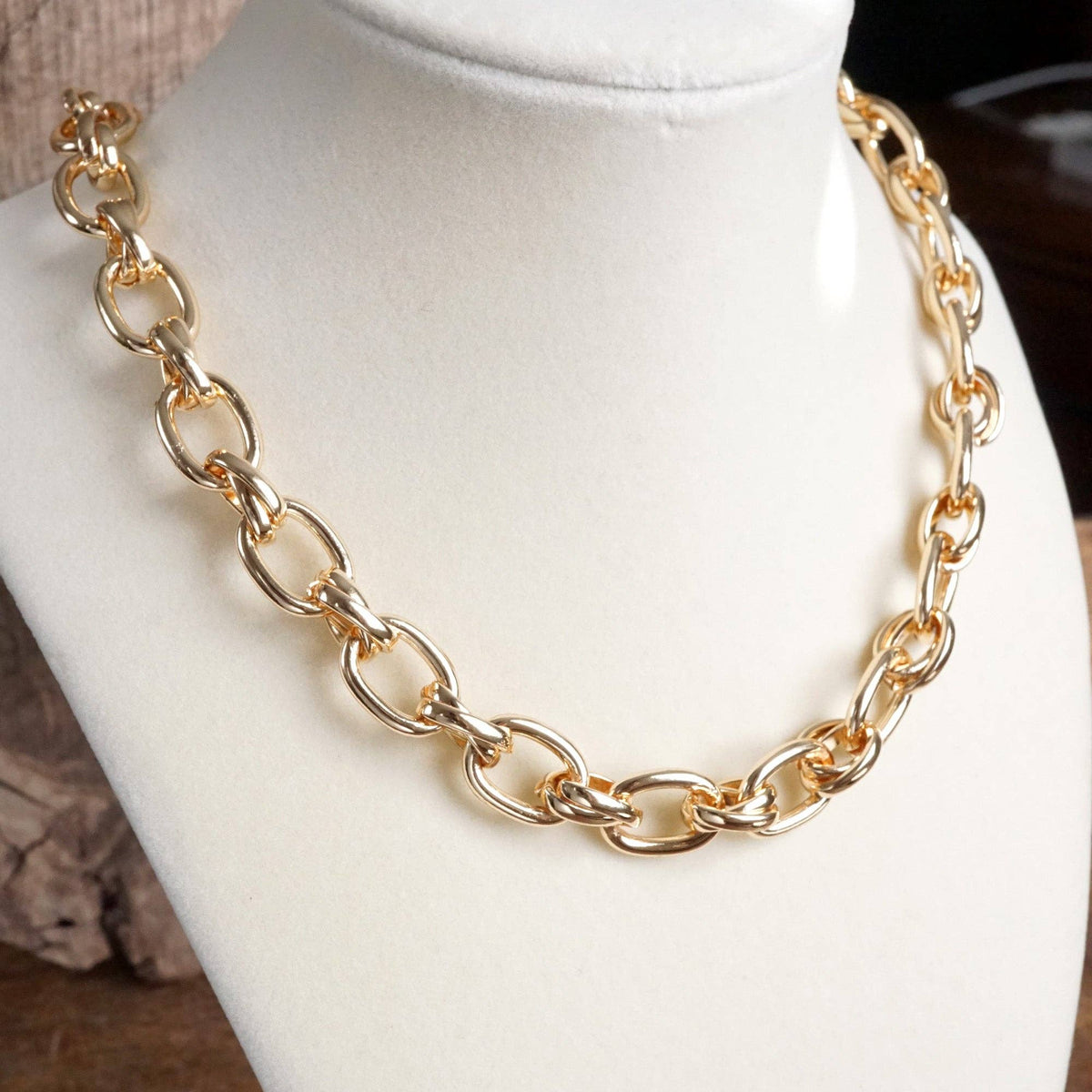 Chunky Fancy Cable Chain Necklace in Gold Tone