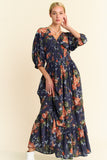 DD Floral 3/4 SL Maxi Dress