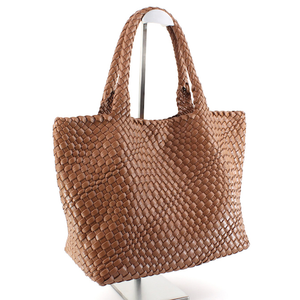 Woven Tote Bag w/Cosmetic Pouch Brown