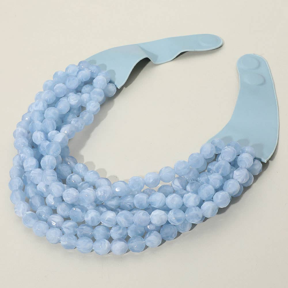 Marbled Faceted Ball Beaded Multi Layered Faux Leather Magnetic Necklace: Gray,Light