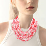 Chunky Acrylic Bead Layered Faux Leather Magnetic Necklace: TQ