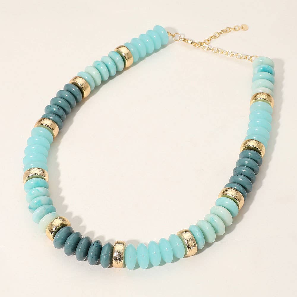 Chunky Resin Disc Beaded Necklace: Brown,Gold,Light