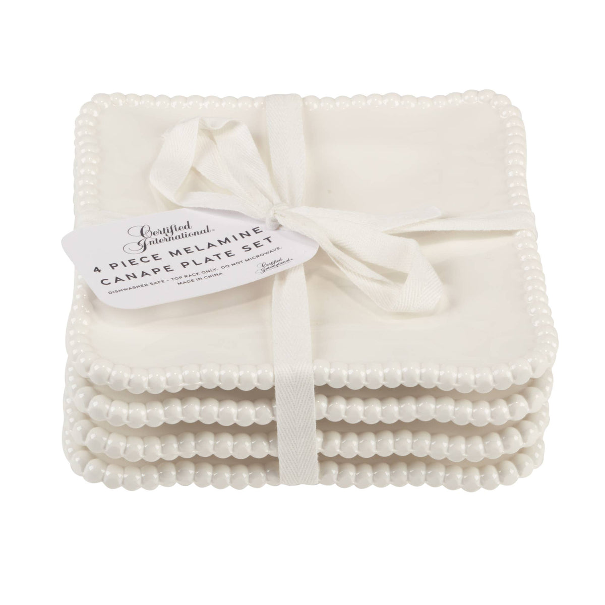 Perlette Gift Cream Melamine Set of 4 SquareCanape Plates