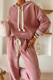 DrawstringPullover Hoodie and High Waist Pants Corduroy Suit: Rose Tan / XL