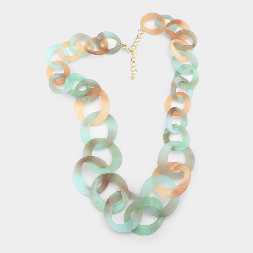 Bold Celluloid Acetate Link Long Necklace: Multi