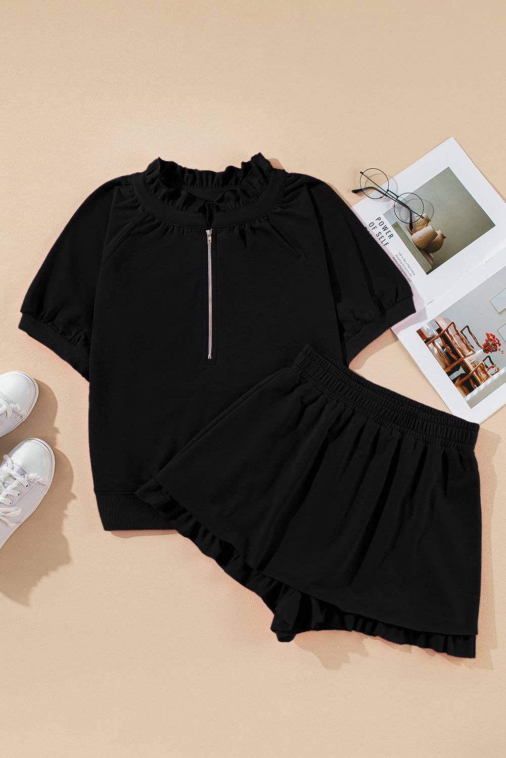 Solid Puff Sl Skorts Set Pink