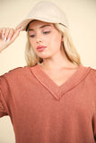 NJ  Otto Ribbed V-Neck Knit Top: OATMEAL