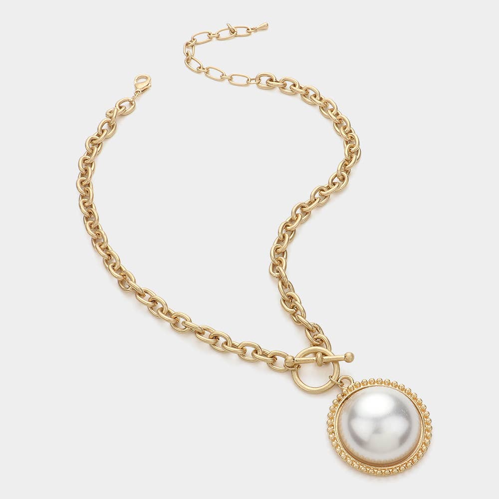 Pearl Cluster Toggle Pendant Chunky Chain Necklace