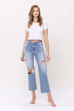 HIGH RISE DISTRESSED CROP DAD JEAN T5838: WHOA / 24