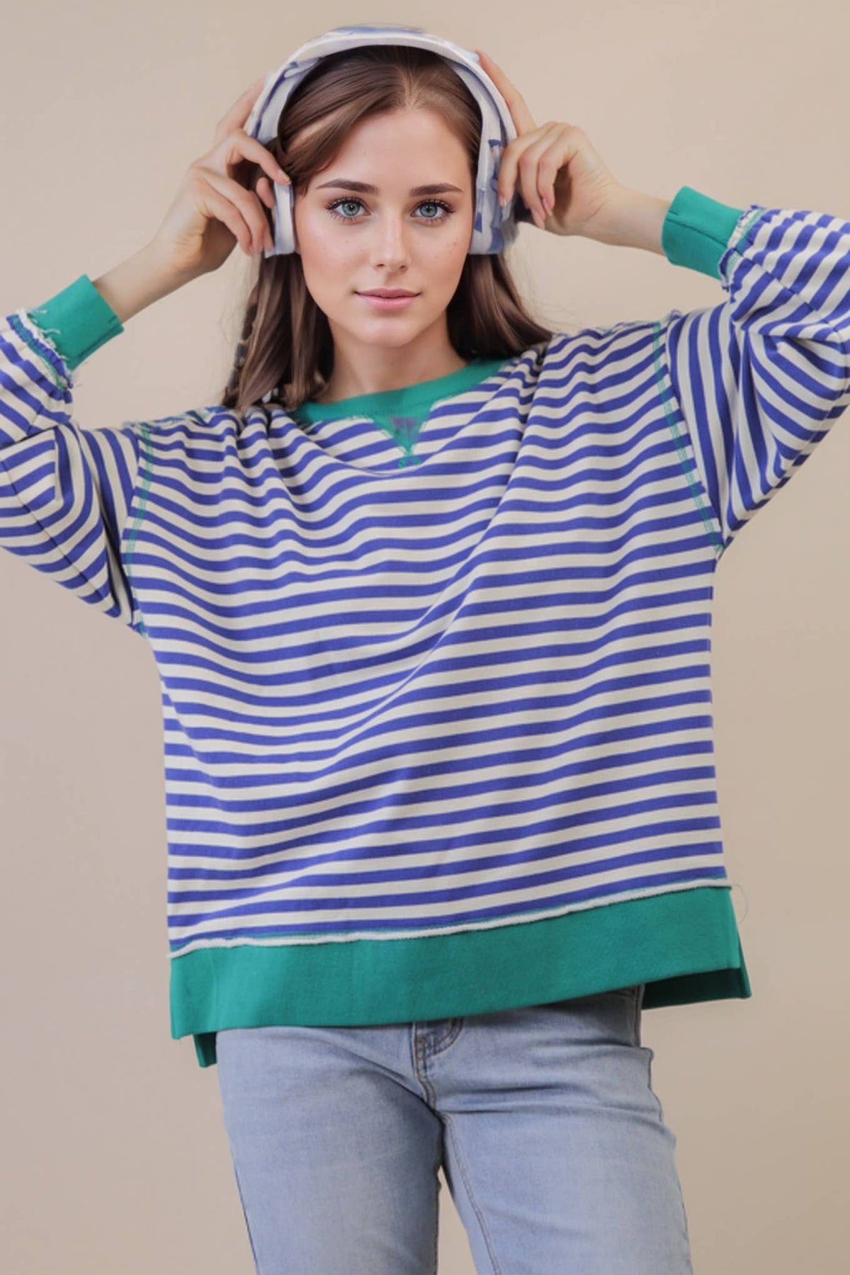 Stripe Comfy Casual OS Knit Top