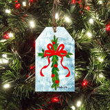 Christmas Berry Cross with Red Bow Tag Ornament