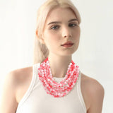 Chunky Acrylic Bead Layered Faux Leather Magnetic Necklace: TQ