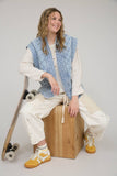 WASHED DENIM QUILTED VEST DENIM