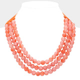 Chunky Metal Ball Beaded Layered Faux Leather Necklace: GRY