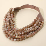 Marbled Faceted Ball Beaded Multi Layered Faux Leather Magnetic Necklace: Gray,Light