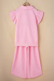 Textured Ruffle Top and Pants Set: Pink / L