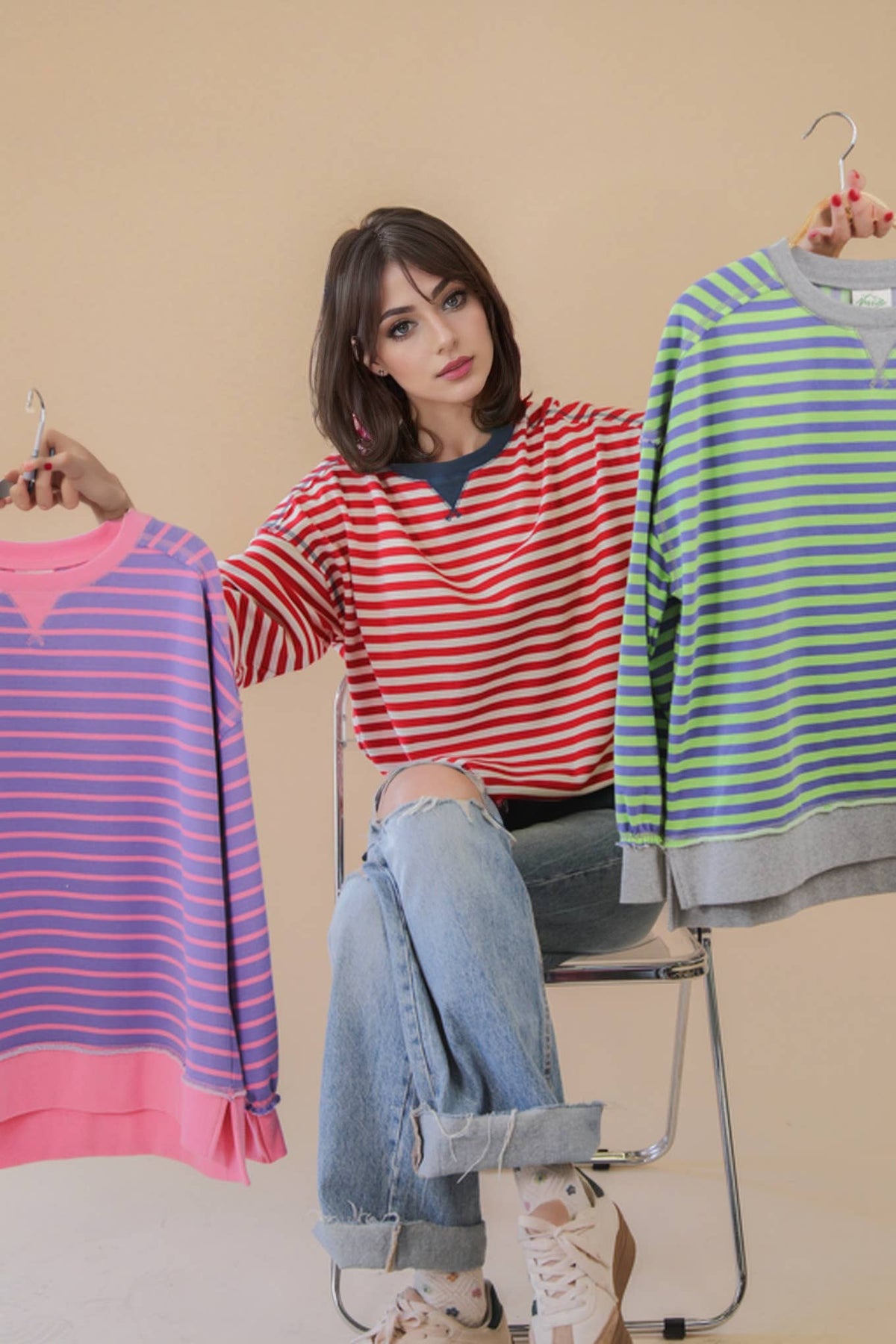 Stripe Oversized Top GREEN/BLUE