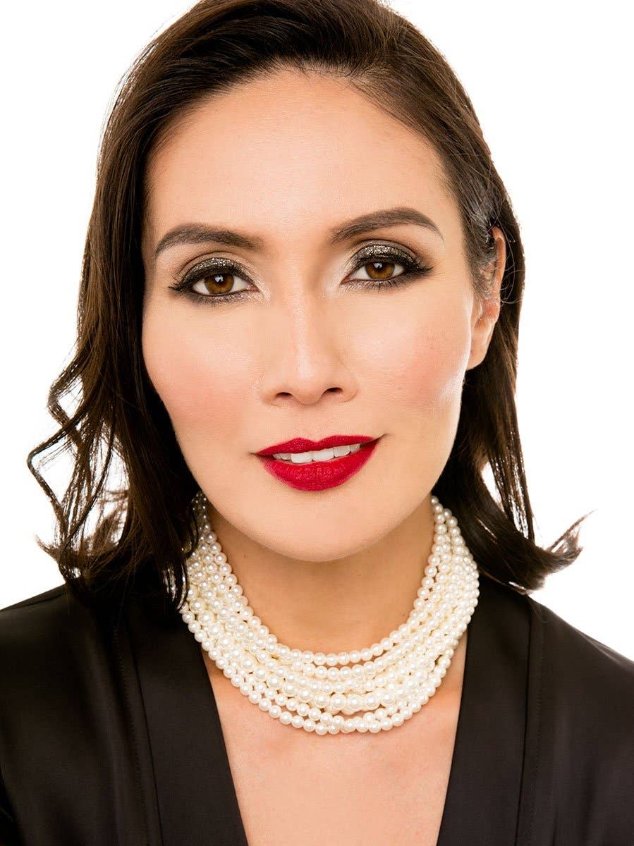 10 Strand Small Pearl Collar Necklace: Pearl