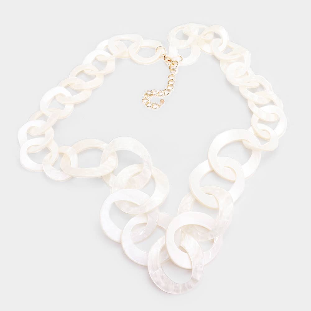 Bold Celluloid Acetate Link Long Necklace: Multi