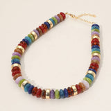 Chunky Resin Disc Beaded Necklace: Brown,Gold,Light