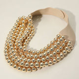Chunky Acrylic Bead Layered Faux Leather Magnetic Necklace: TQ