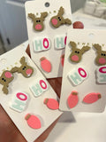 🩷🎄Ho Ho Ho Pink Holiday Triple Earring Set