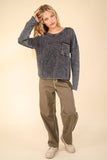 Washed OS Sweater Pullover Top