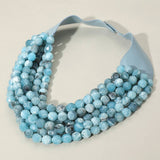 Marbled Faceted Ball Beaded Multi Layered Faux Leather Magnetic Necklace: Gray,Light