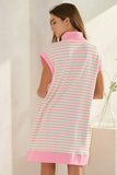 Pink Zip-Up Stripe Textured Dress
