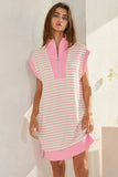Pink Zip-Up Stripe Textured Dress