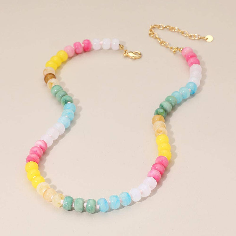 Colorful Round Beaded Necklace: Gold,Light,Multi