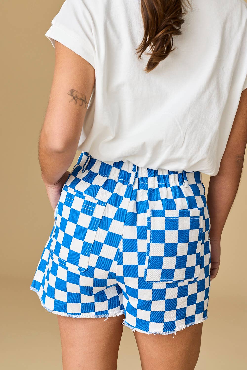 Orange checkerboard shorts